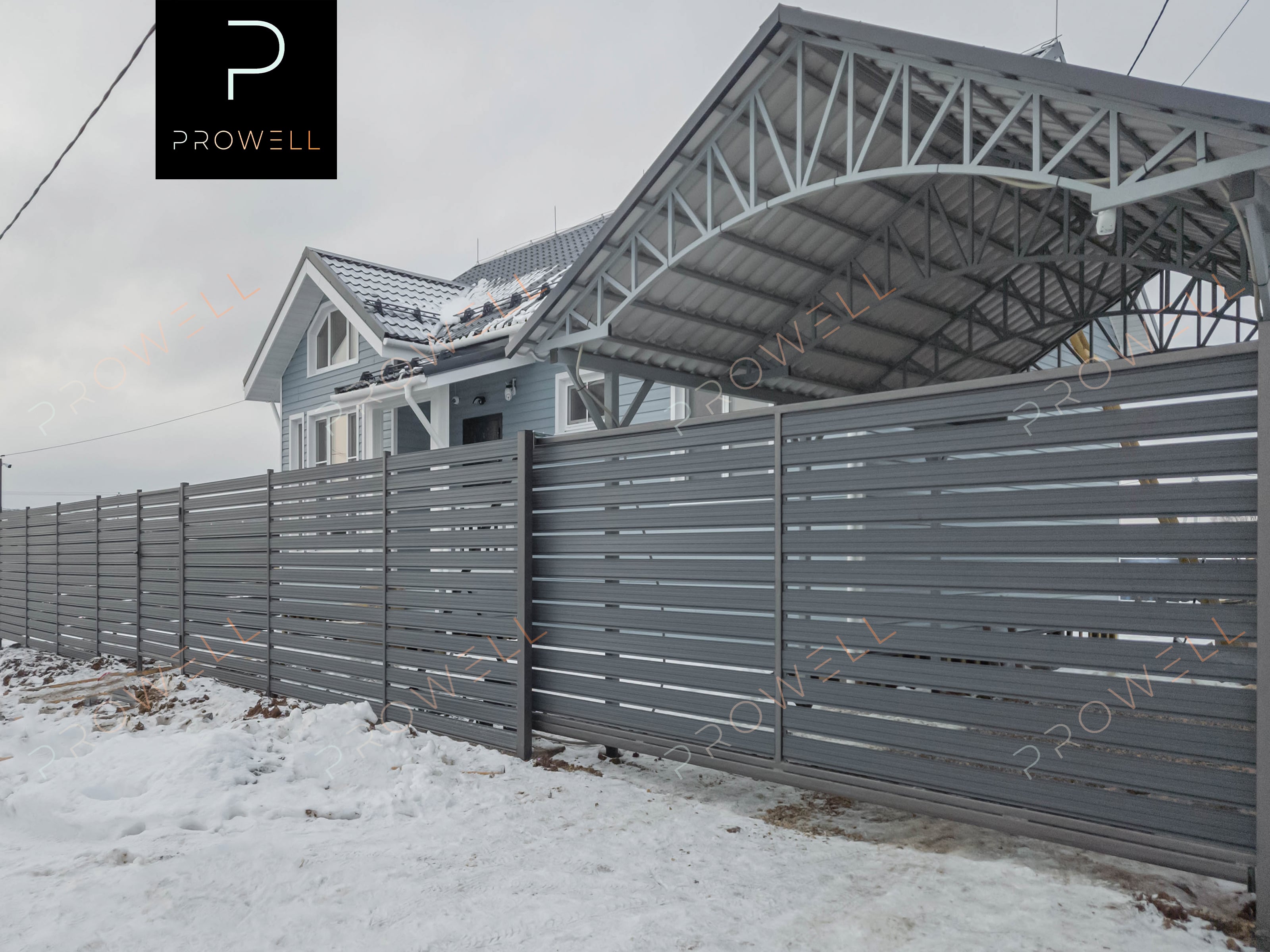 Забор РАНЧО из металлического штакетника "КЛАССИК 114 мм" RAl 7024 (серый графит) МАТ"