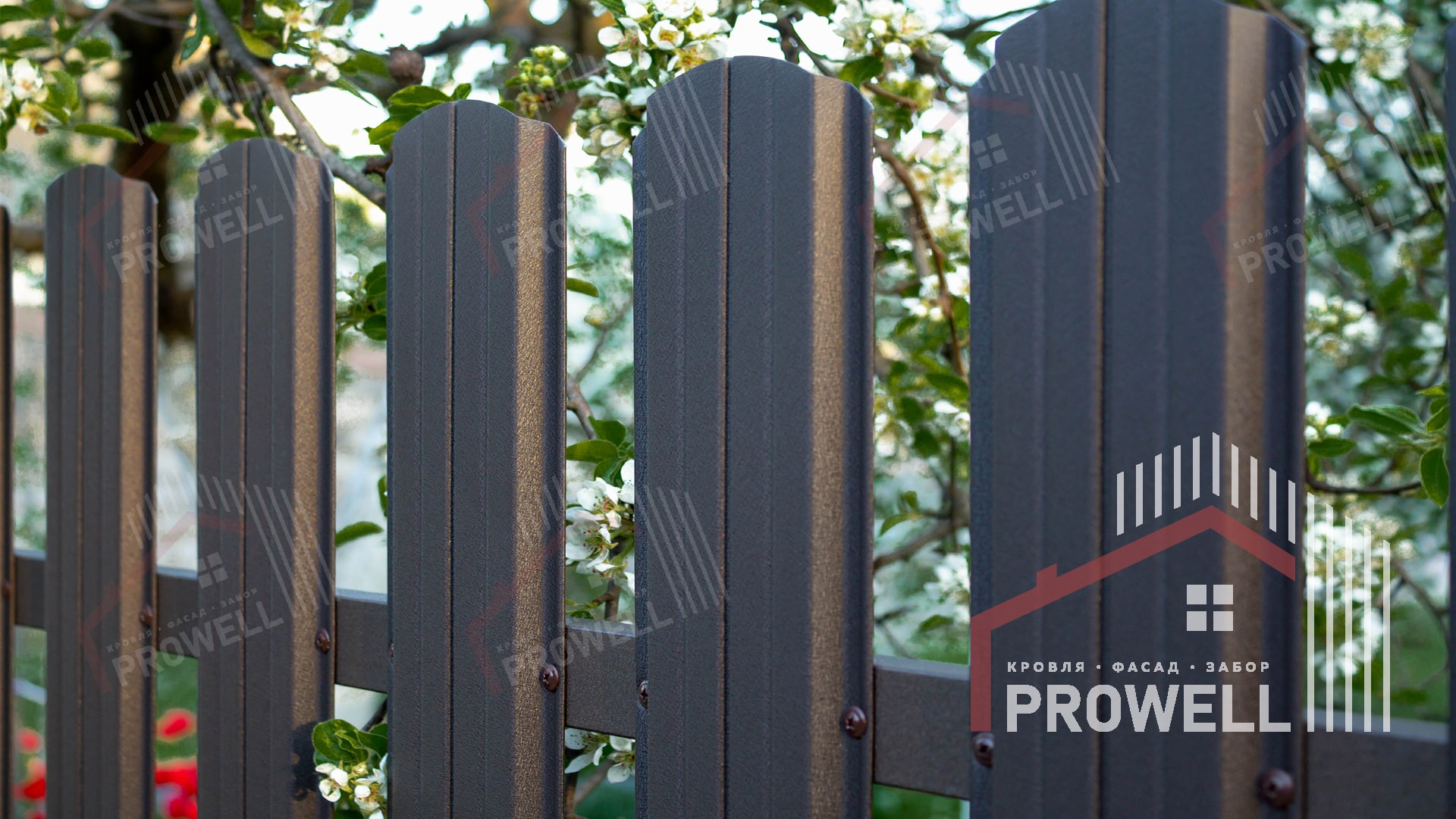 Забор из металлического штакетника "Классик" RAl 8019 (серо-коричневый) MAT
